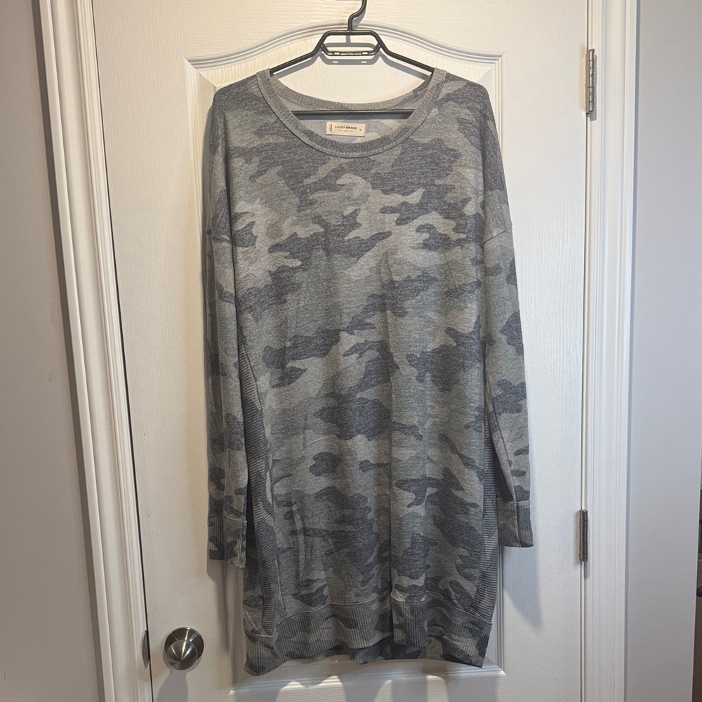 459-Lucky Brand Cloud Jersey Sweatshirt Dress- camo size XL - Picture 2 of 7